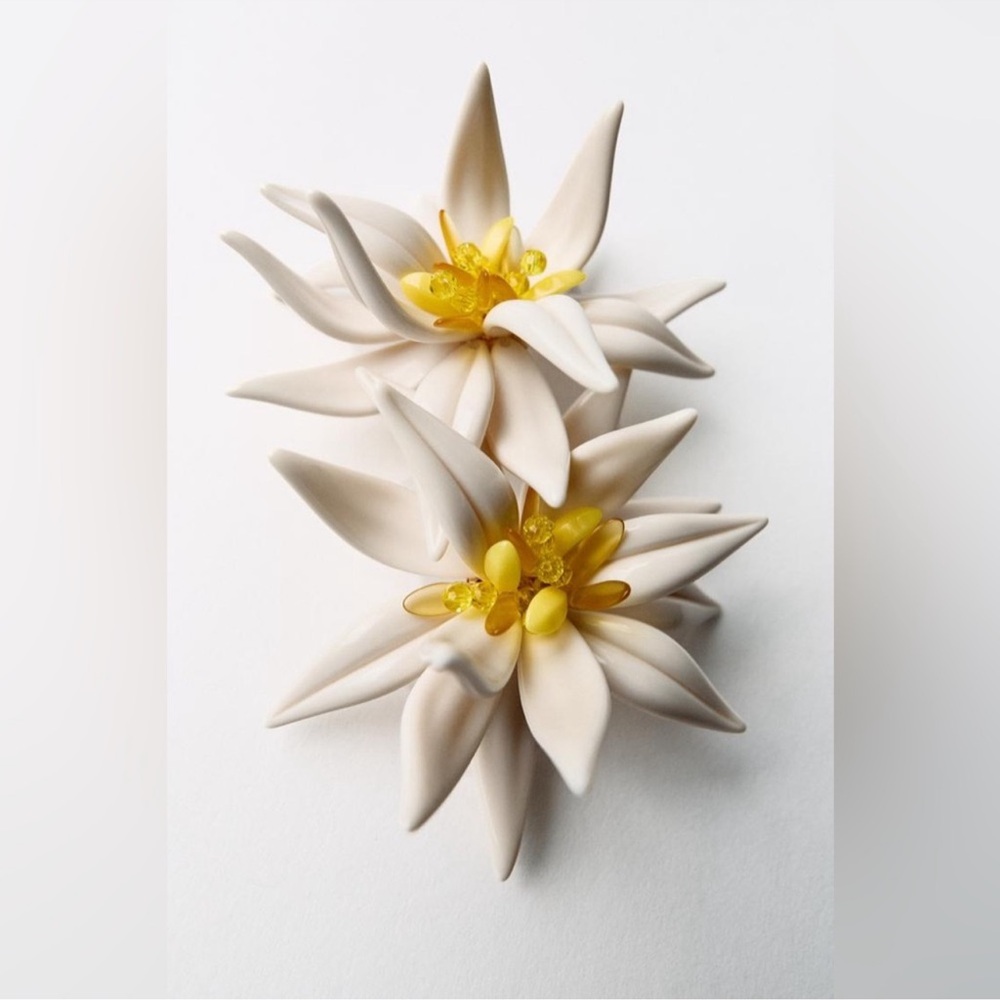 Zara Cream and Yellow Floral Drop Earrings
